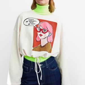 Zara Cropped Sweater with Retro Graphic